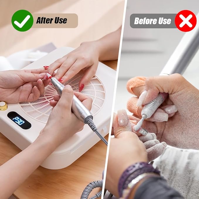 Nail Dust Collector, Powerful Vacuum Fan Dust Collector Vent Suction Machine Nail Tech LED Display Manicure Pedicure Tool Reusable Filter for Acrylic Polishing Art Salon Home Training Low Noise