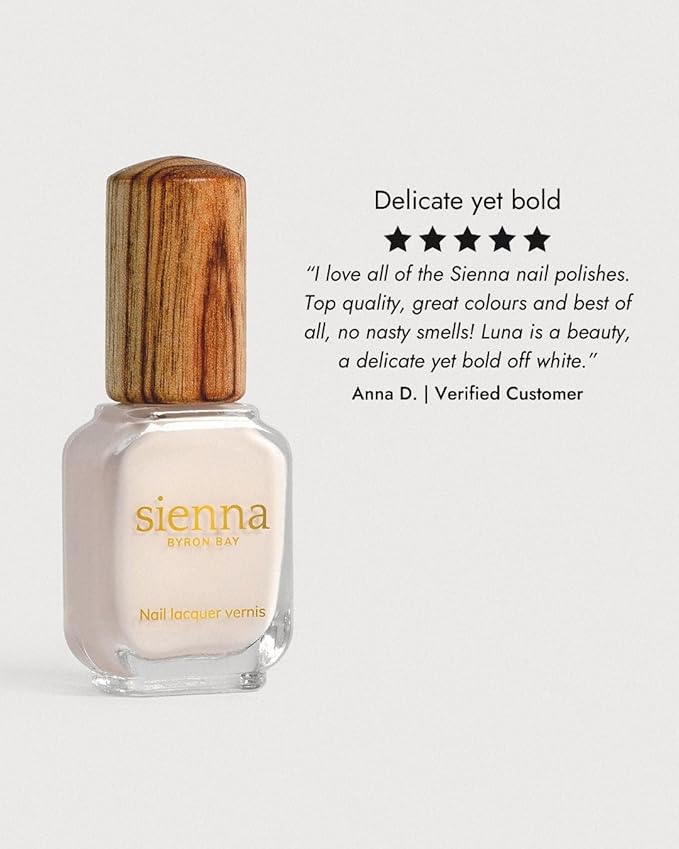 Sienna Byron Bay Luna, Eggshell White Natural Nail Polish, Long-Lasting, Vegan & Cruelty-Free, 10ml – .34 fl oz.