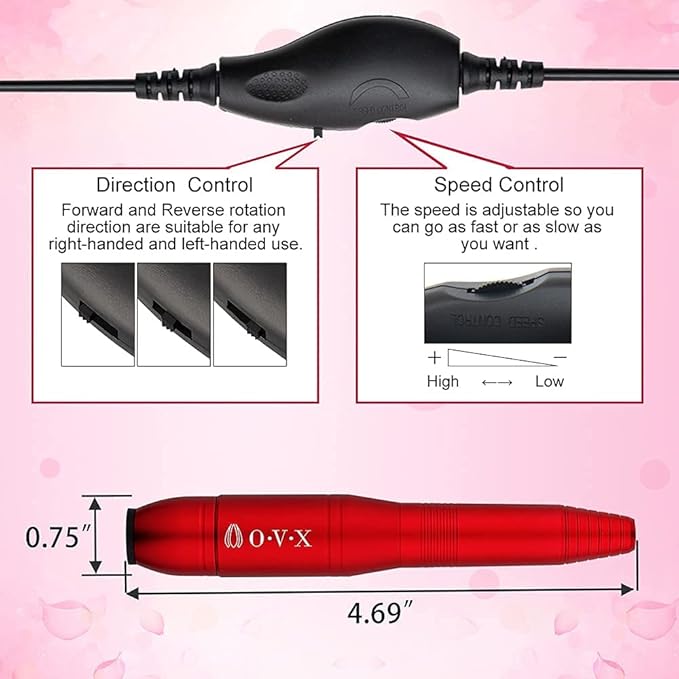 Electric Nail Drill, Professional Portable Nail Drill for Acrylic Nails, Portable Electric Nail File Kit with Drill Bits and Sanding Bands,Manicure Pedicure for Polishing,Nail Removing(Red)