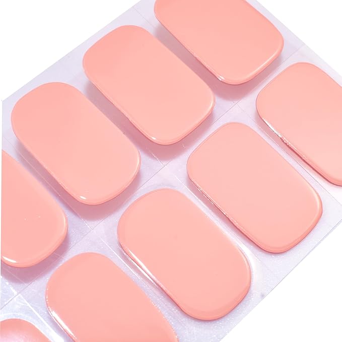Semi Cured Gel Nail Strips (Light Pink)-22 PCS Wine Red Nail Stickers | Works with Light | Manicure Wraps, Salon Quality & Easy to Use