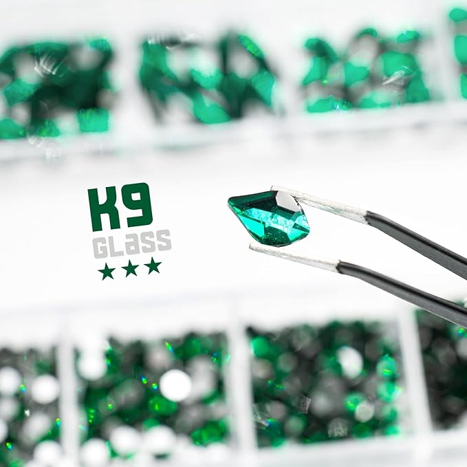 Emerald Green Nail Rhinestones Multi Shapes Flatback Green Crystals Gems Round Beads K9 Glass Stones Diamonds jewels Nail Art Supplies Nail Charms for Nails Faces Eyes Makeup Crafts DIY