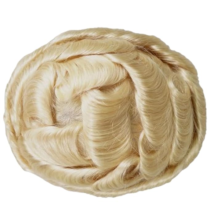 Human Hair Toupee for Men 10x8 Inch,European Human Hair Lace Front Natural Hairline Hair Pieces with 0.06mm Thin Skin PU V-looped Men's Hair Replacement System (#613 Blonde color,100% human hair)