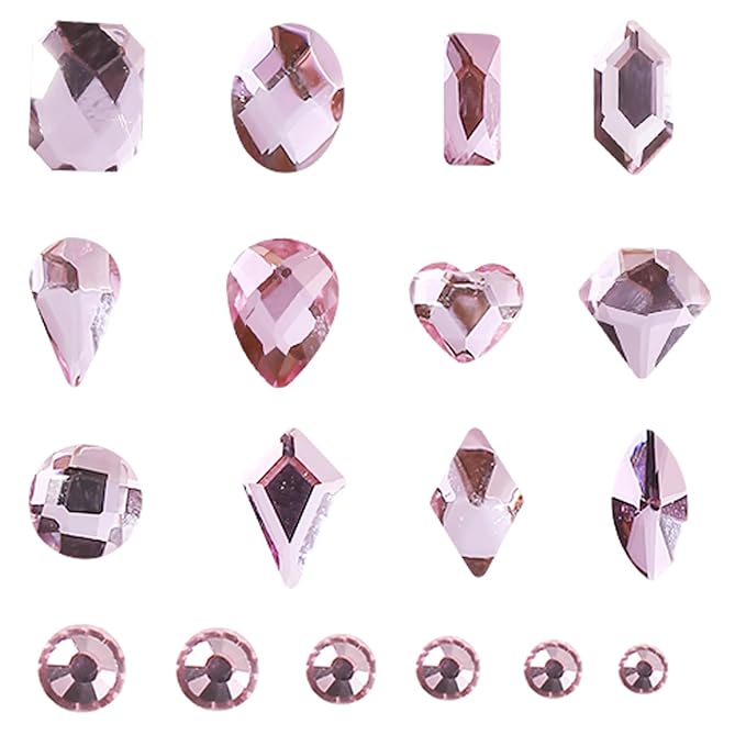 HOINCO 3120 Light Pink Diamond Rhinestones, Crystal AB Flat Bottom Gemstones for Nail Art DIY Craft Decoration With Crayon Tweezers - 3D Mixed Size
