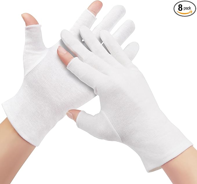 4 Pairs Cotton Moisturizing Gloves Touchscreen - 100% White Cotton Gloves for Dry Hands Eczema Sleeping Overnight Lotion Spa Treatment - Moisturizing Night Gloves
