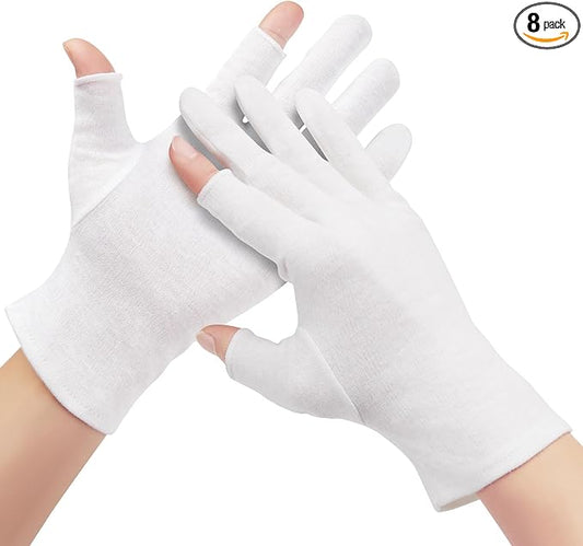 4 Pairs Cotton Moisturizing Gloves Touchscreen - 100% White Cotton Gloves for Dry Hands Eczema Sleeping Overnight Lotion Spa Treatment - Moisturizing Night Gloves