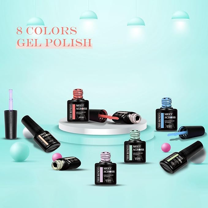 MEET ACROSS Gel Nail Polish Set, 8PCS Macaron Gel Nail Polish Kit, Soak Off UV/LED Nail Polish Nail Art Design Salon Home Gifts for Women