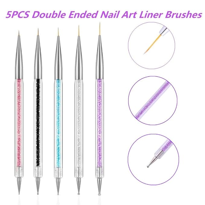 Resin Nail Art Palette with 5 Pcs Nail Art Brushes, Nail Polish Mixing Palette Double-Ended Dotting Pen Nail Art Liner Brush for Nail Art