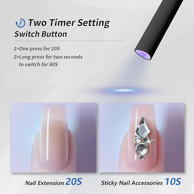 UV Light for Gel Nails, Denabuty Mini U V LED Nail Lamp Handheld with Stand, Portable Nail Dryer Rechargeable USB Cordless, Nail Light with 2 Timers for Fast Drying, Black