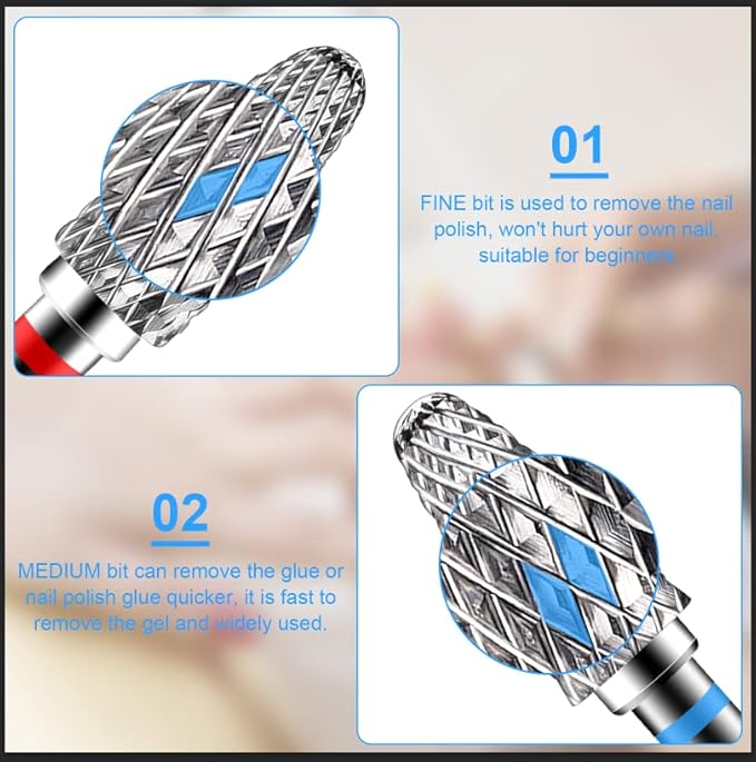 Diesisa 2 Pack Nail Drill Bits, Nail Bits for Acrylic Nails, 3/32" Shank Drill Bits for Nails Professional Electric Nail Drill Bits for Home Salon/Fine+Medium Nail Bits - Corn
