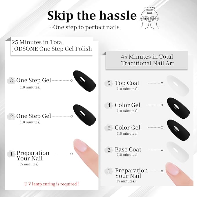 JODSONE Black Gel Polish Top Base Coat,16.5ml 3-in-1 One Step Gel Polish,Base Color Top Gel in One, Save Time,Long Lasting