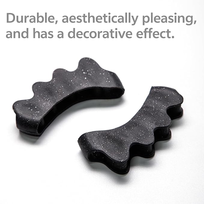 Durable Unisex Toe Separators with Sparkle Design for Yoga & Daily Use - Flexible Silicone toe Spacers for Bunions, One-Size-Fits-All for Men & Women (2PCS) (Black)