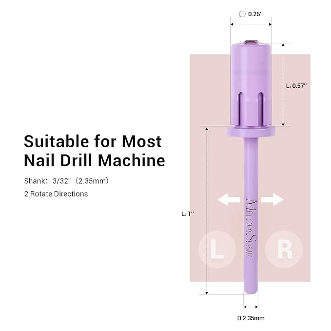 MelodySusie Crystal Top Mandrel Bit for Nails, 3/32'' Easy Off Nail Drill Bits for Sanding Bands, Suitable for Acrylic Nails Gel Manicures and Pedicures, Purple