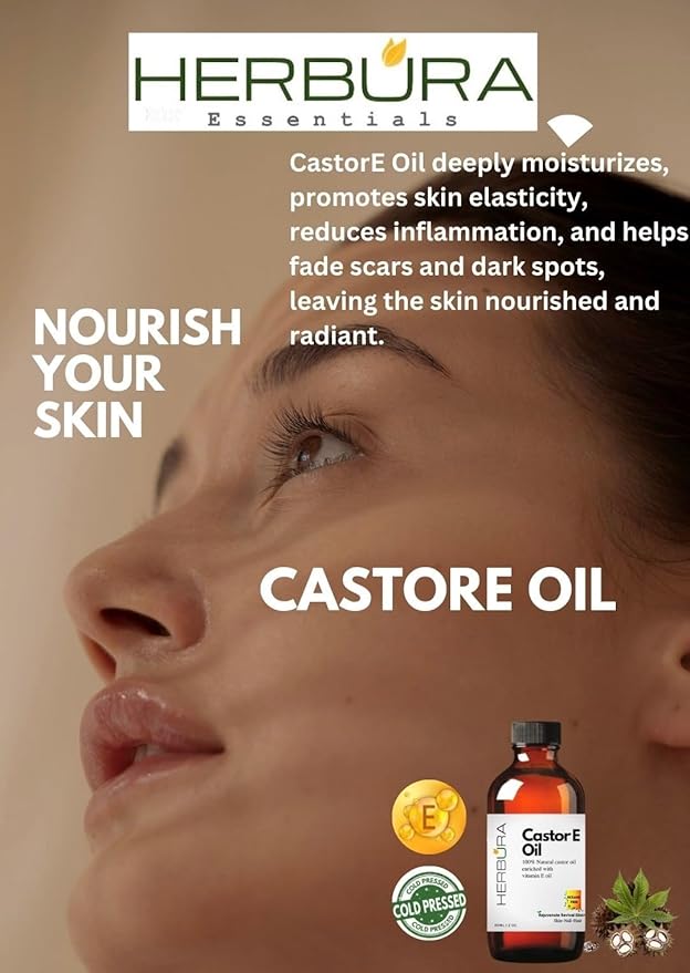 Natural Ricinoleic Acid | 100% Natural Cold Pressed Castor Oil Enriched with Vitamin E Oil for nourishing Hair-Nail-Skin, dropper and brushes included, 3 pieces