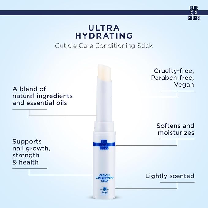 Blue Cross Cuticle Balm Conditioning Stick, Scented Cuticle Softener Oil Balm with Nourishing Sunflower & Grape Seed Oil, Professional Nail Care Supports Dry + Damaged Cuticles, 0.05oz, Rose