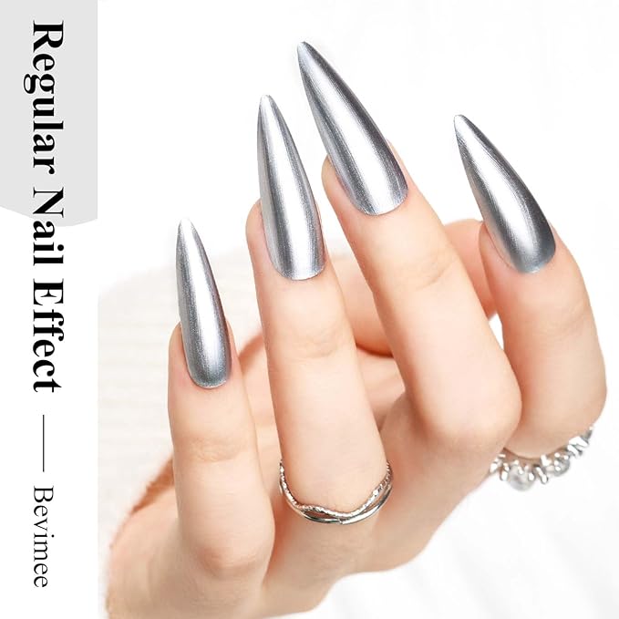 Nail Polish Liner Silver, Air Quick Dry, Chrome Metallic Nail Lacquer Non Gel liner Nail Art, Glitter Build in Thin Brush for Nail Design Polish Nail Decoration Dotting Painting, 12ML