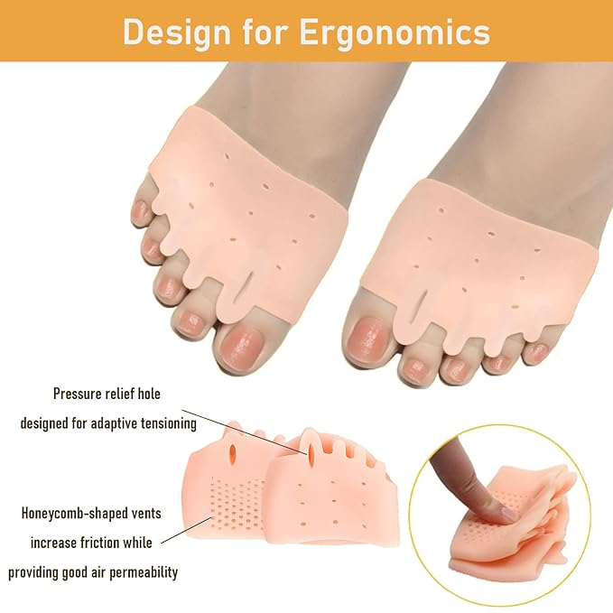 YIKESHU Silicone Toe Separators with 2 Pairs Toe Socks for Women, Toe Straightener, Yoga Toes Toe Separators for Overlapping Toes to Foot Pressure Relief (2pairs toe separators + 2pairs toe socks)
