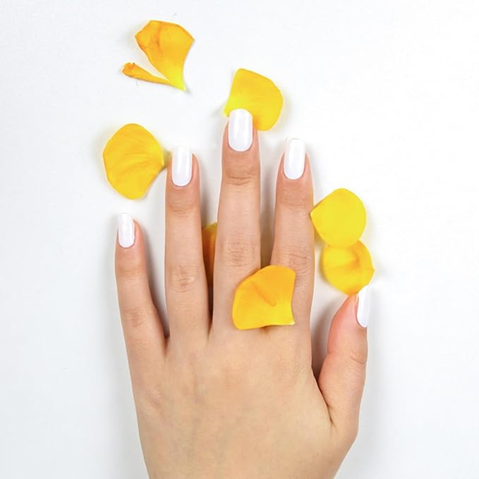 20pcs Semi Cured Gel Nail Strips, Real Nail Polish Art Stickers, Pure White Gel Nail Stickers - Work with Any UV Lamp, Long Lasting Full Wraps with Nails File and Stick