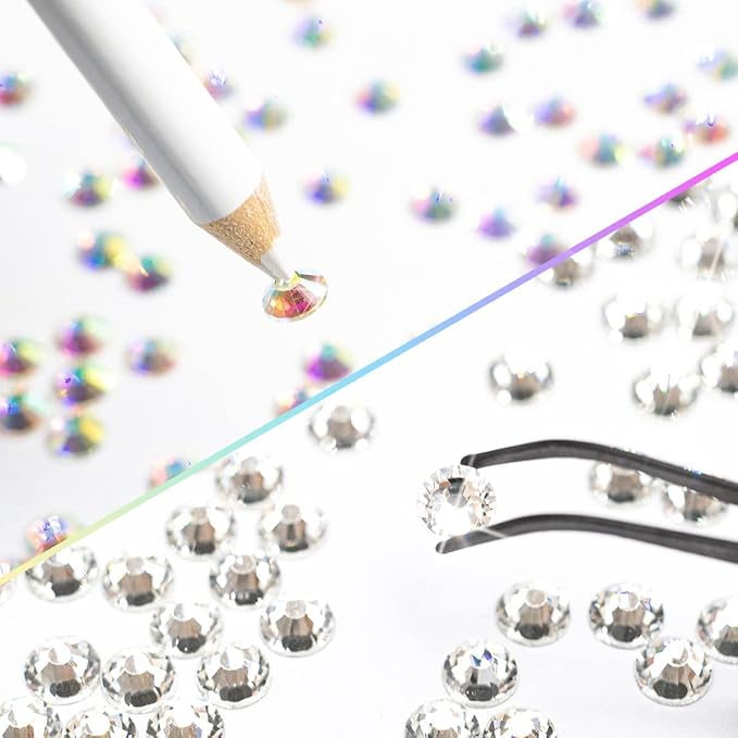 4010pcs AB Crystal Clear Rhinestones, Crystal AB White Flatback Rhinestones for Face Charms, Nail Art Supplies 6 Sizes (1.6-6mm) to SS30 K9 Glass Nail Gems Stones Jewels for Eyes Face Makeup