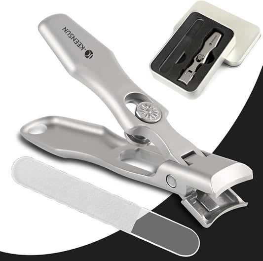 KEENSUN Nail Clippers, 16mm Wide Jaw Opening Ultra Sharp Nail Clippers for Cutting Thick Nails Extra Large Toenail & Fingernails Clippers with Safety Lock and Nail File for eniors, Men, Adult (Silver)