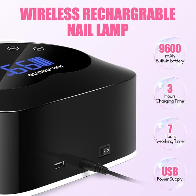 UV Nail Lamp, 72W Cordless UV Light for Gel Nails with 5-Timer & Auto Sensor, Rechargeable Gel Nail Lamp for Gel Polish, Professional Fast Curing Nail Dryer UV Led Nail Cure Lamp (Black)