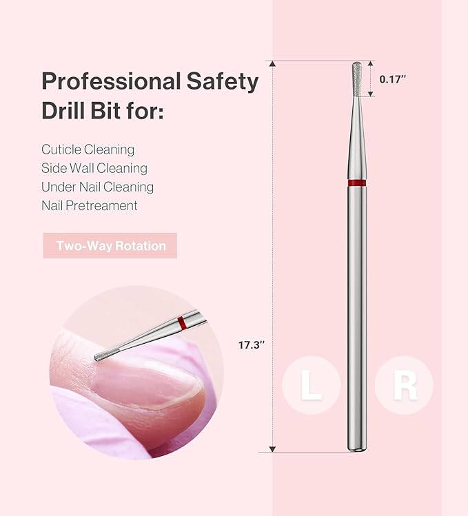 MelodySusie 1.2mm Pear Shape Cuticle Clean Nail Drill Bit 3/32'', Professional Safety Carbide Diamond Under Nail Cleaner for Cuticle Dead Skin Nail Prepare, Beginners Bits, Series Bit-S, Fine