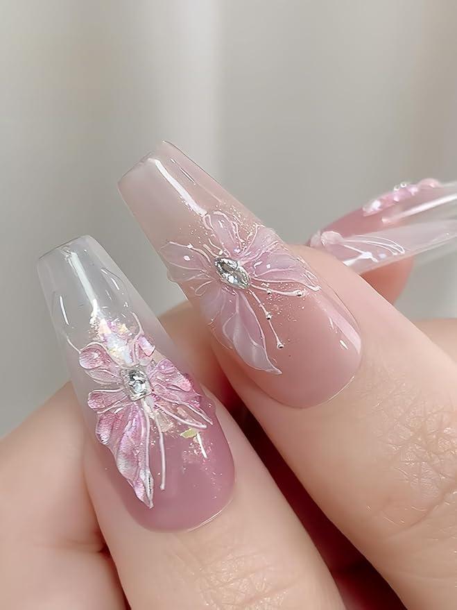 Butterfly Nail Stickers 5D Embossed – Premium Salon-Quality Nail Charm Accessories, Easy Application & Self-Adhesive Pink Butterflies Decal for DIY Manicure, Nail Art, Press on, Home or Salon Use