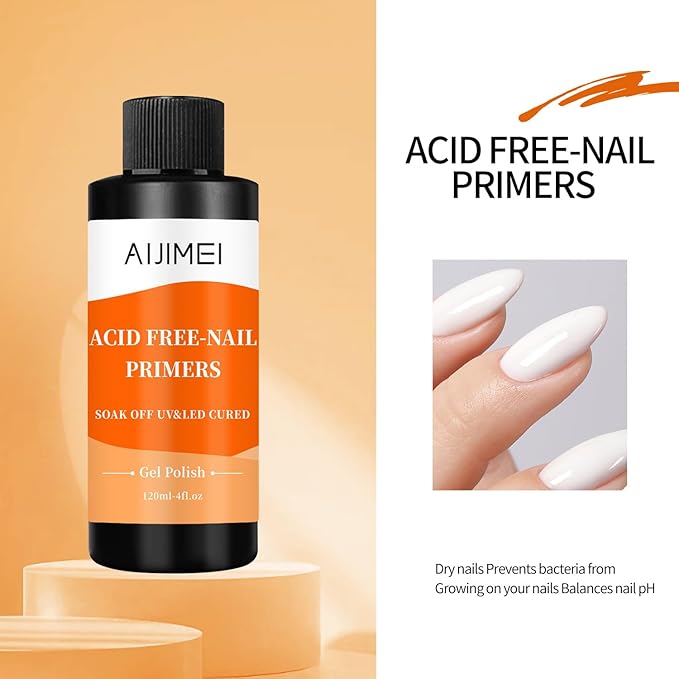 AIJIMEI Nail Primer for Gel Polish Nail Primer for Stronger Nails, Nail Care Compatible with All Polishes Nail Art Enhance Adhesion and Extend Gel Manicure Wear4 Fl Oz