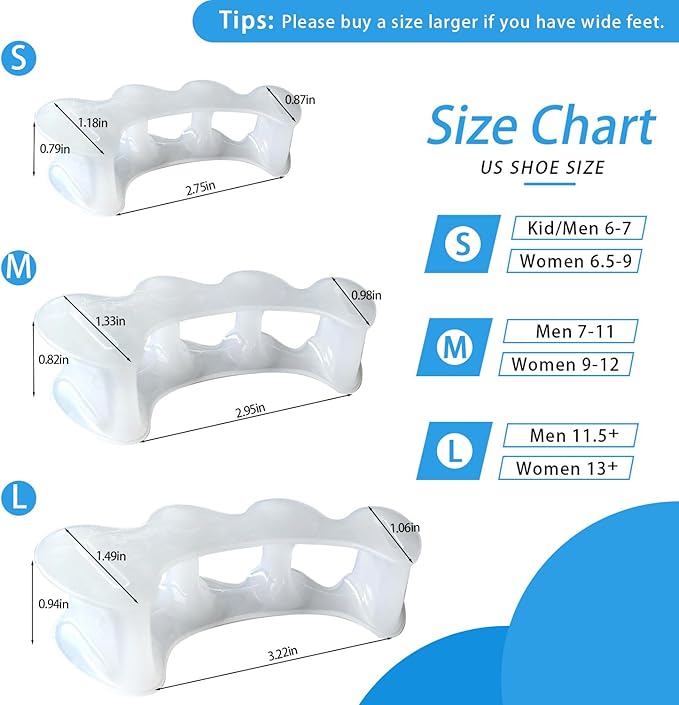 COOLWAVE Toe Separator Toe Spacer for Men and Women, Toe Straightener for Hammer Toes, Bunions, Plantar Fasciitis, Hallux Valgus (1 Pair) (Small)