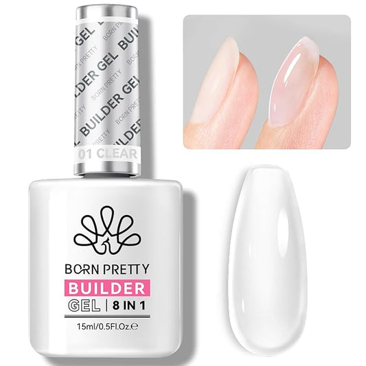 BORN PRETTY Builder Gel for Nails,8-in-1 Clear Builder Nail Gel for Nail Apex and Gel Extension Strengthener,Nail GLue Gel Hard Gel Base Rhinestone Nail Glue Gel in a Bottle 15ml