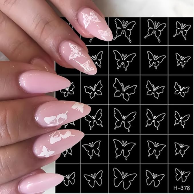 6 Sheets Airbrush Stencils Nail Stickers 3D Self Adhesive Bow Nails Decals Cute Hollow Butterfly Bow Designs French Nail Stamper Tools Auxiliary Butterfly Nails Guides Stickers for Women Manicure