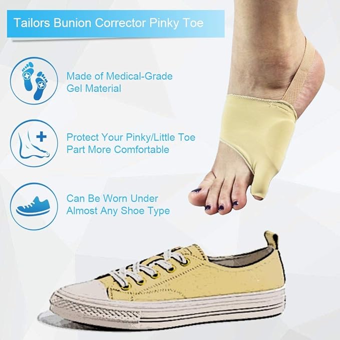 Tailor Bunion Corrector, Bunion Pads for Bunion Pinky Relief, Tailors Splint for Toe Straightener, Little Toe Separator, Overlapping, Soft Silicone Gel Bunion Pad with Anti-Slip (S)