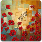 Red Oil Painting Square Coaster Set - Image 2