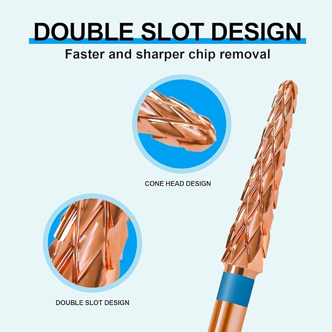 3/32" Small Cone Clean Medium Grit Carbide Cuticle Cleaner Bit for Electric Nail Drills – Professional Manicure Tool for Nail Salons and Home Use (M Grit. Rose Gold)