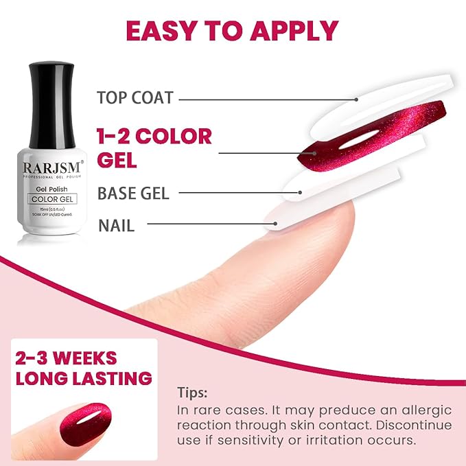 RARJSM Red Cat Eye Gel Nail Polish Diamond Dark Red Velvet Cateye Gel Polish 15ml Single Bottle with Magnet Stick Reflective Shimmer UV LED Curing Requires Soak Off for Home Salon Christmas Manicure