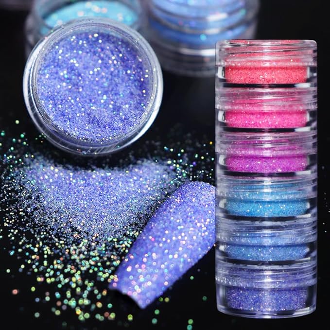 Sugar Sand Neon Nail Art Glitter Powder Shiny Effect Candy Glitter Flakes Pigment Dust Gel Polish Manicure Accessories for Christmas Valentine's Day DIY Crafts Supplies