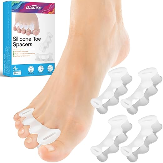 2Pairs Toe Spacers for Women and Men, Toe Separators for Correct Bunion, Relieve Feet Pain, Foot Alignment, Toe Straighteners for Hammertoes, Plantar Fasciitis (Small)