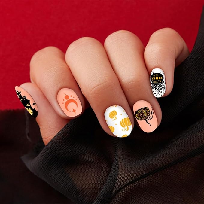 Hying 6pcs Halloween Nail Art Stamping Plates for Women Nail Art, Stainless Steel Jack-o'-Lantern Pumpkin Nail Plates Template Set for Halloween Decoration Spooky Blood Spiderweb Stamp Templates Kit