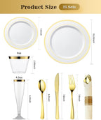 200PCS Disposable Gold Party Plastic Plate Sets - Image 2