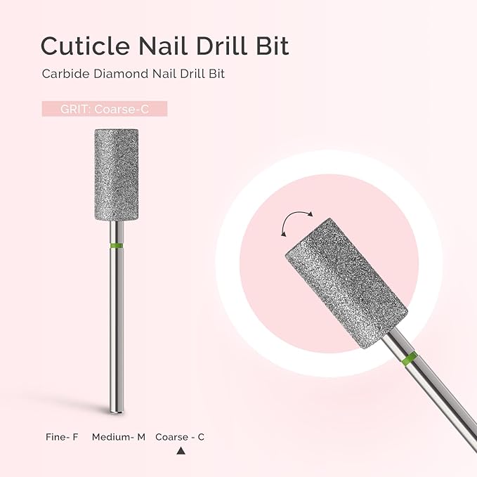 MelodySusie 6.5mm Barrel Shape Cuticle Clean Nail Drill Bit 3/32'', Professional Safety Carbide Diamond Under Nail Cleaner for Cuticle Dead Skin Nail Prepare, Beginners Bits, Series Bit-S, Coarse