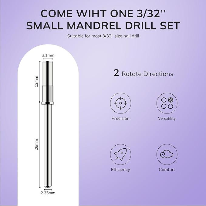 Lavinda 80 Piece Small Sanding Bands Nail Drill Bit, Fine Sanding Bands for Nail Drill with 3.1mm Mandrel Bit for Acrylic Nails Gel Removing Shaping Polishing Nail Salon Use (180 Grit, Purple)