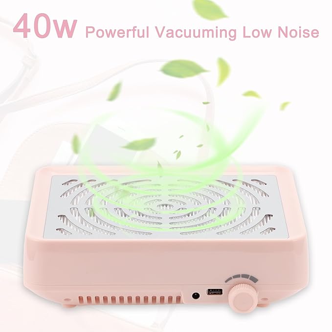 VOCOSTE Nail Dust Collector with Lamp, Nail Vacuum Dust Collector Kit, Low Noise Nail Fan Dust Collector, Dust Collector Nail Tech for Manicure Acrylic Gel Nails Polishing, Pink