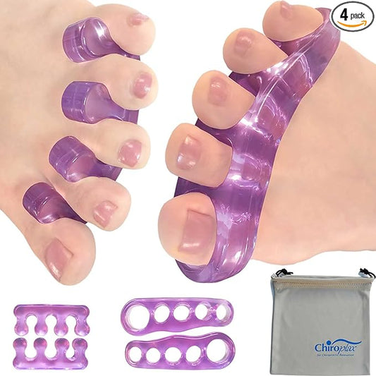 Chiroplax Toe Separators Stretchers Silicone Gel Spreader Spacer for Bunion Bunionette Relief Hammer Overlapping Toe Straightener Corrector (2 Pairs w/Pouch - Lavender)