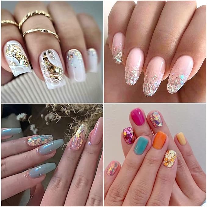 Holographic Sequins Nail Art Flakes Design, 3D Laser Glitter Acrylic Supplies for Gel Polish, Women Manicure Shiny Decorations Resin Nail Art Tips