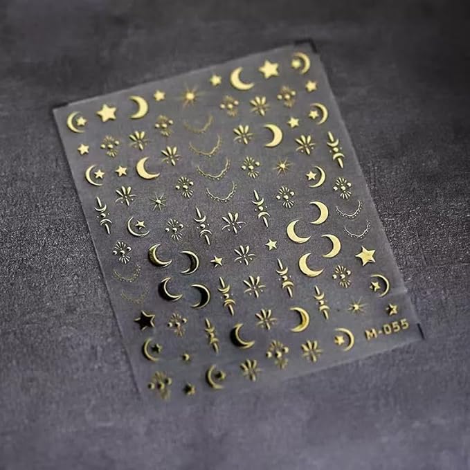 Gold Silver Stat Nail Stickers for Nail Art 3D Self Adhesive Moon Star Nail Art Stickers Silver Moon Star Nail Decals Gold Nail Supplies for Women Girls 2 Sheets