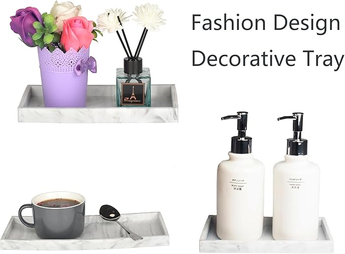 DNC 7.9" Small Silicone Bathroom Vanity Tray for Counter, Kitchen Sink Soap Tray for Dish Holder Dispenser Countertop Toilet Tank Desk Organizer Marble White