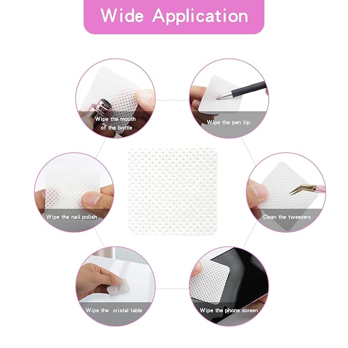 400 PCS Lint Free Nail Wipes Eyelash Extension Glue Wipes Absorbent Soft Super Non-Woven Fabric Lash Glue Wipes Nail Polish Remover Wipes for Lash Extension Supplies（White)