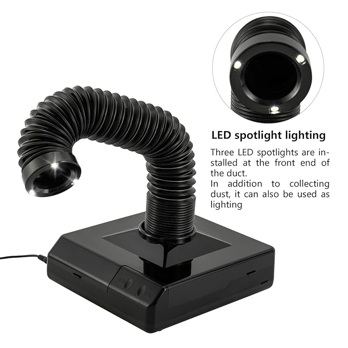 60W Nail Dust Collector, Dental Model Polishing Dust Collector Dust Collector Fan Vacuum Cleaner with Fan and LED Dual Function (Black)