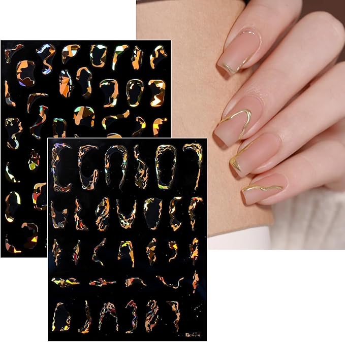 JMEOWIO 9 Sheets Marble Line Nail Art Stickers Decals Self-Adhesive Gold Nail Supplies Nail Art Design Decoration Accessories