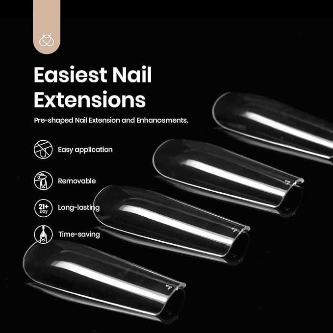 Beetles Gel Nail Kit Gel Nail Tips, 500Pcs Pre-shaped Long Square Gelly Tips Clear Press on Nail Tips Full Cover False Nails for Gel Art Soak Off Nail Extensions Acrylic Nails Women Gifts