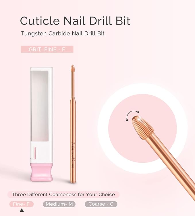 MelodySusie Cuticle Clean Nail Drill Bit 3/32'', Professional Safety Carbide Under Nail Cleaner Nail Bit for Cuticle Dead Skin Nail Prepare, Two Way Rotate, Nail Salon Supply(Rose Gold, Fine)